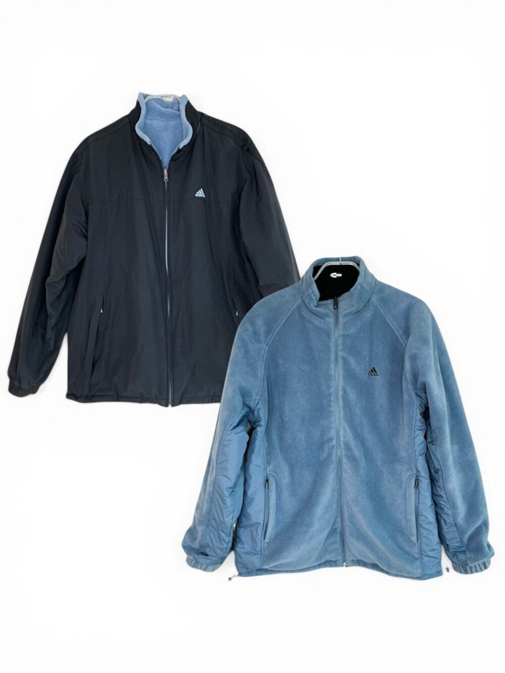 ADIDAS Black Blue Reversible Vintage Padded Jacket Coat Windbreaker Fleece 10 S